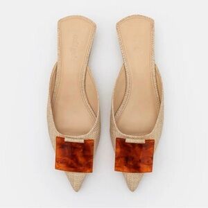 CULT GAIA May Flat Mules Raffia with Tortoishell Embellishment Size 39 RRP $398